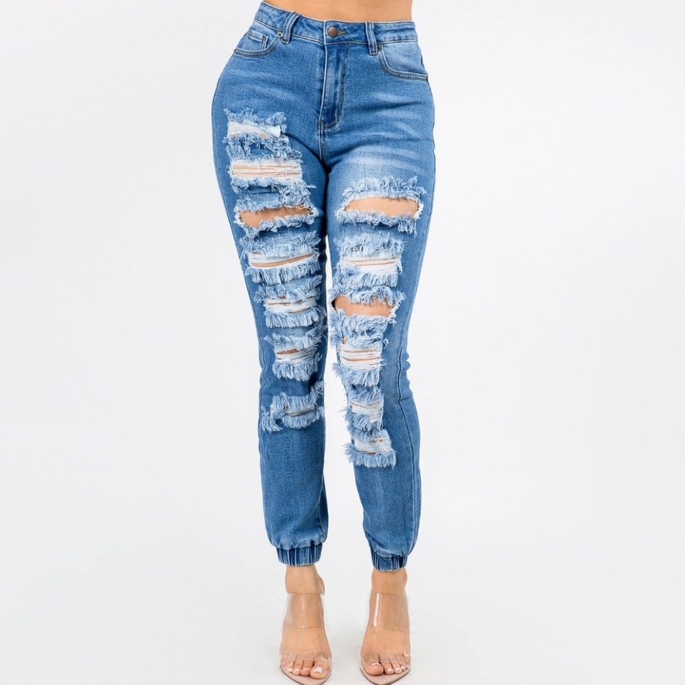 #125 🛑1X,2X,3X✨️ PLUS SIZE ✨️Distressed Denim JOGGERS Jeans